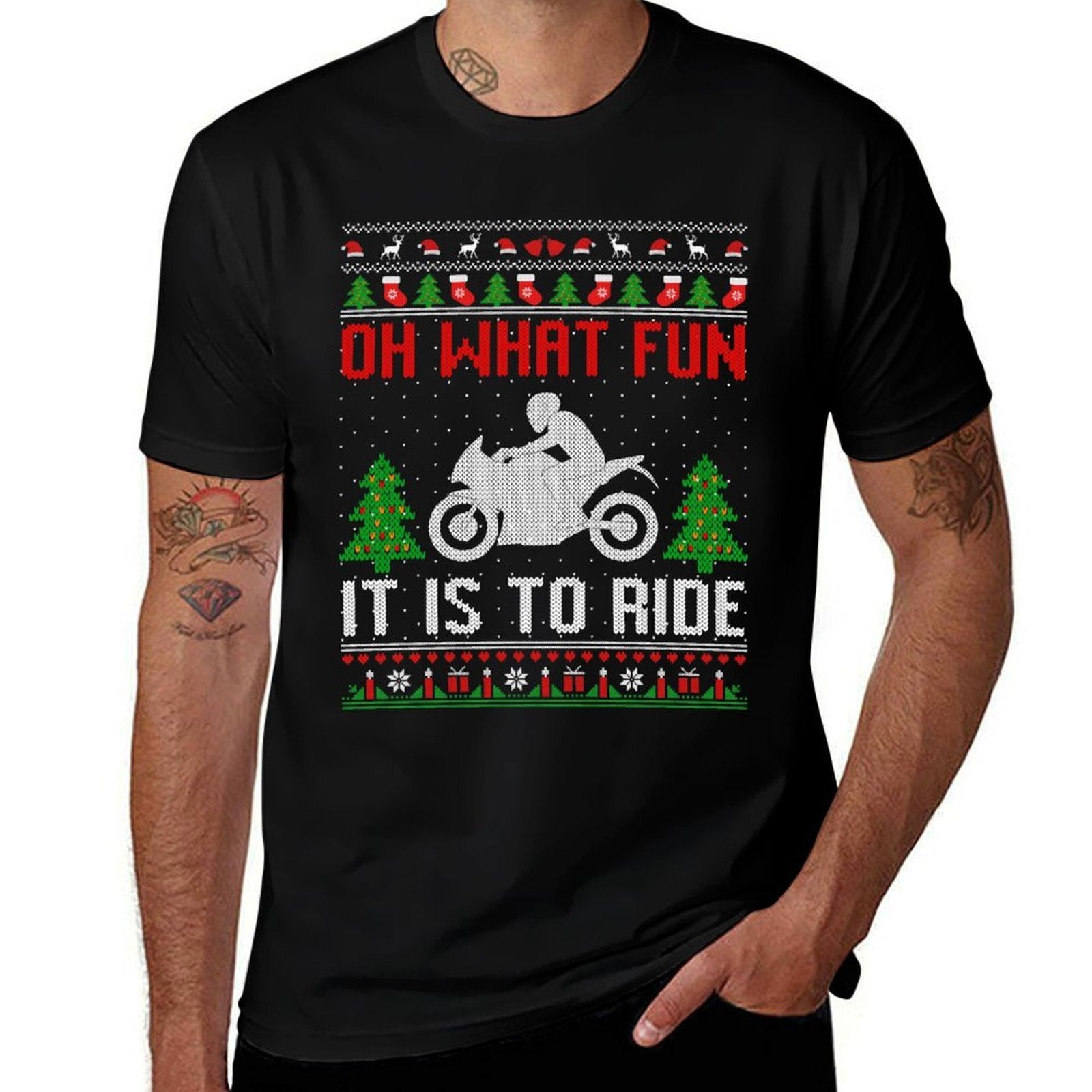 Oh What Fun It Is To Ride Motorcycle Ugly Christmas Gifts Sweatshirt  Cotton T-Shirt