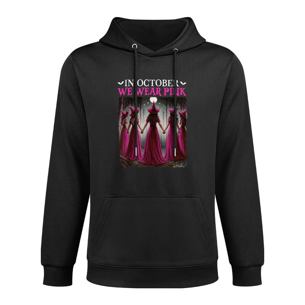 in October We Wear Pink Witch Halloween Breast Cancer Women Versatile Streetwear Hoodie