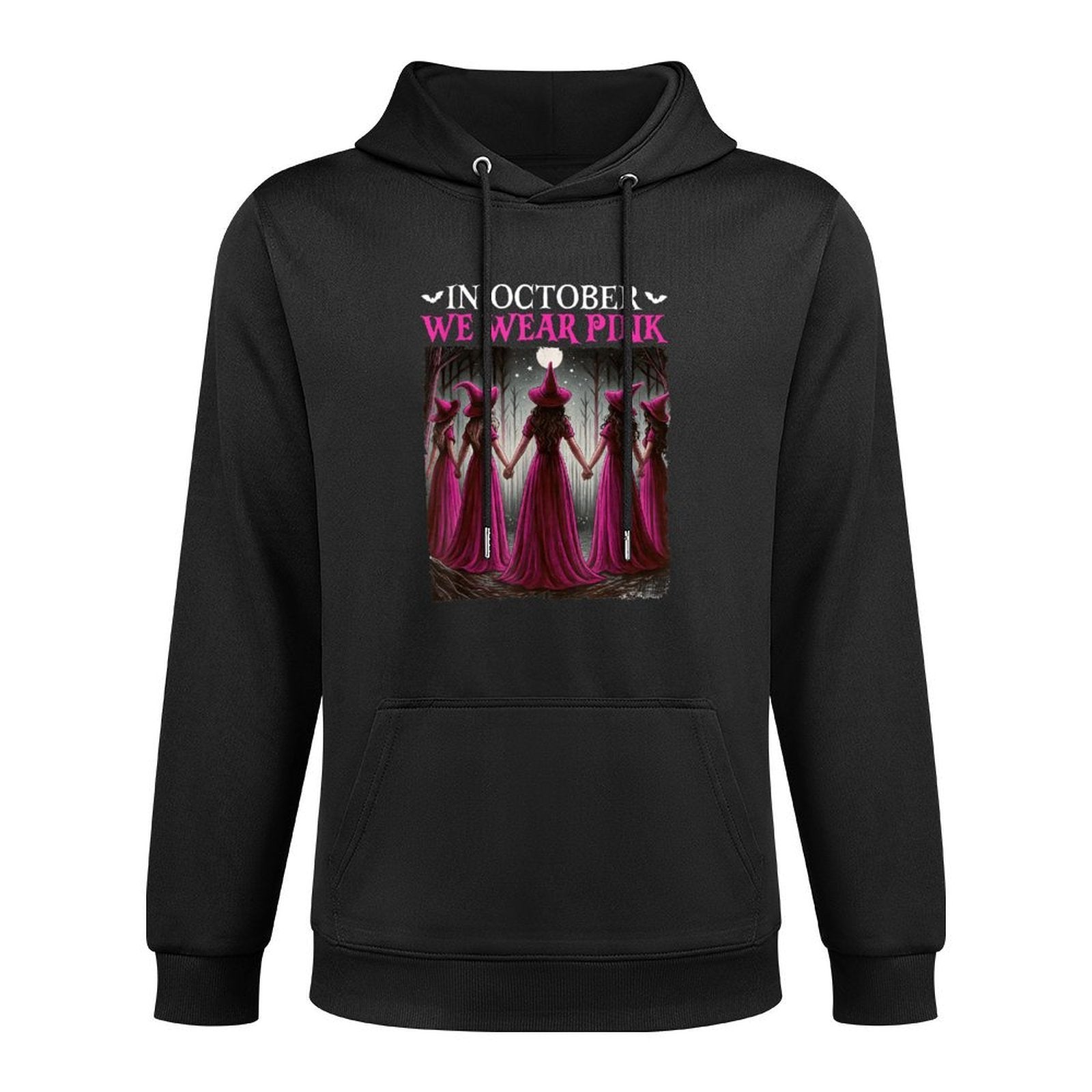 in October We Wear Pink Witch Halloween Breast Cancer Women Versatile Streetwear Hoodie