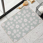 Mid Century Modern Flowers & Leaves, Cute Retro Pattern, Gray Teal  Non-Slip Bath Mat