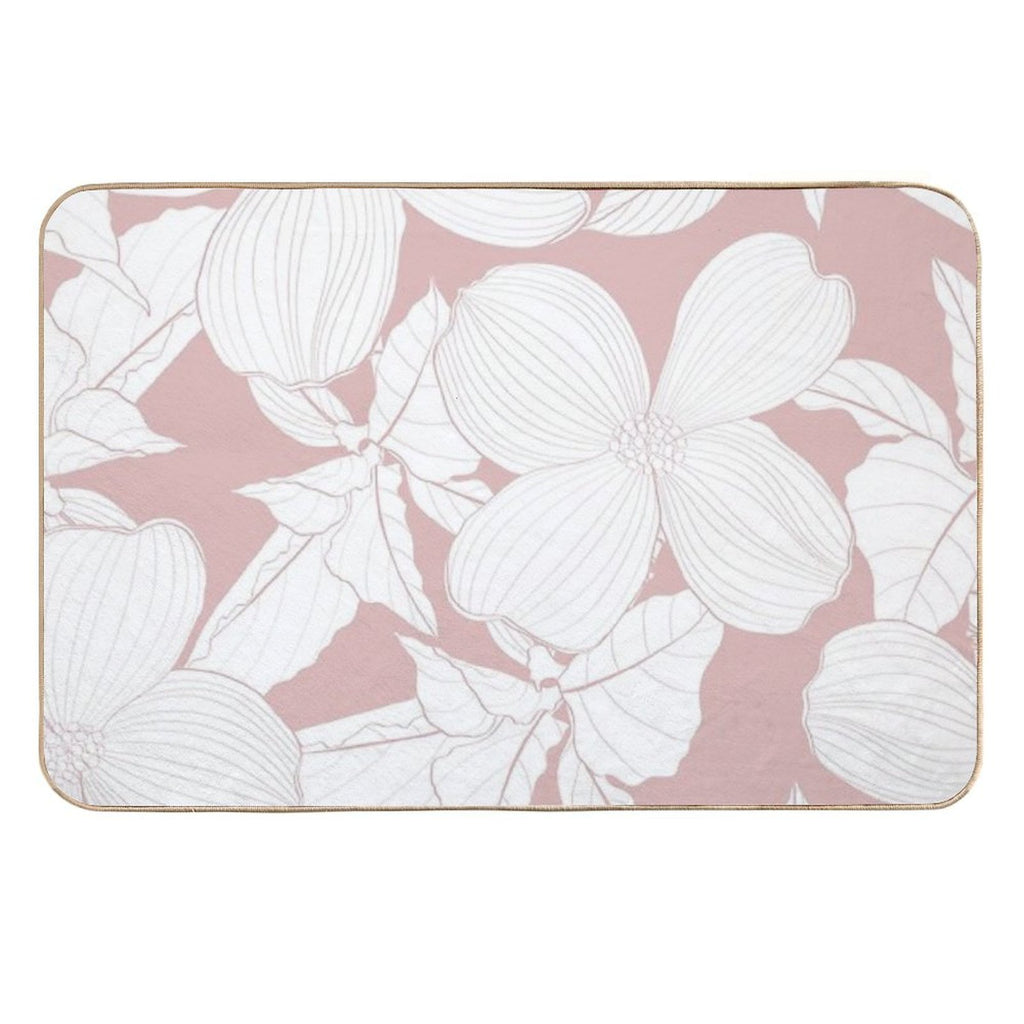 Dogwood Branch with Flowers Seamless Pattern. Cornus Florida.  Line Drawing.  Dirt-Trapping Bath Mat