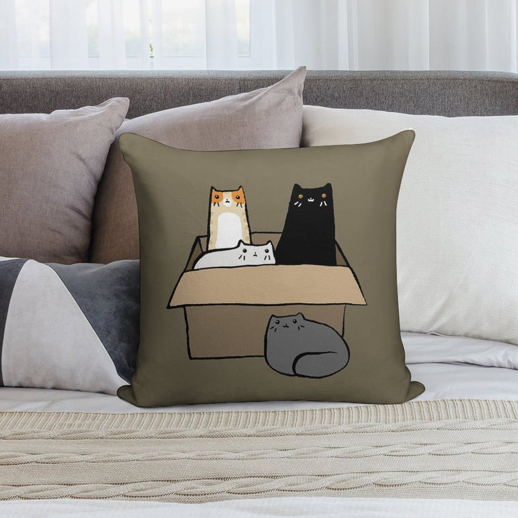 Cats in A Box Soft Short Plush Fabric Throw Pillow