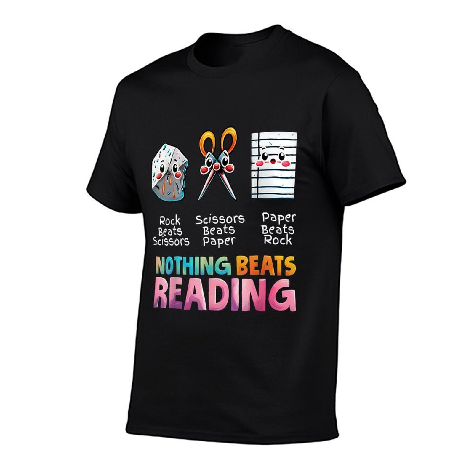 Nothing Beats Reading Funny Rock Paper Scissors  Rolled Sleeves T-Shirt
