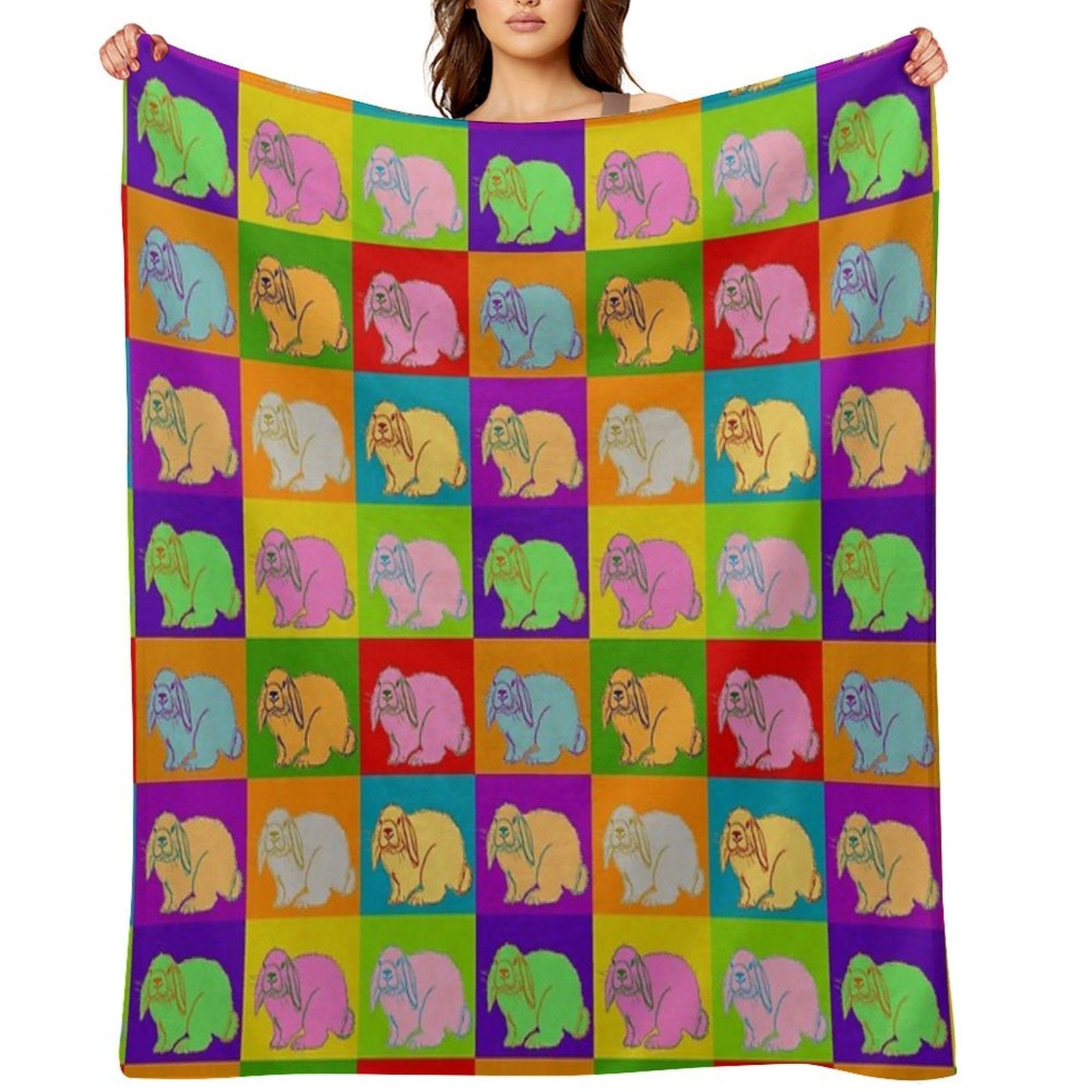 Lop Rabbit, Popart, Holland Lop, Mini Lop, French Lop, Retro, 70s, Original Art, Cute Bunny, 4H, Rabbits, Farm Animals Eco-conscious Throw Blanket