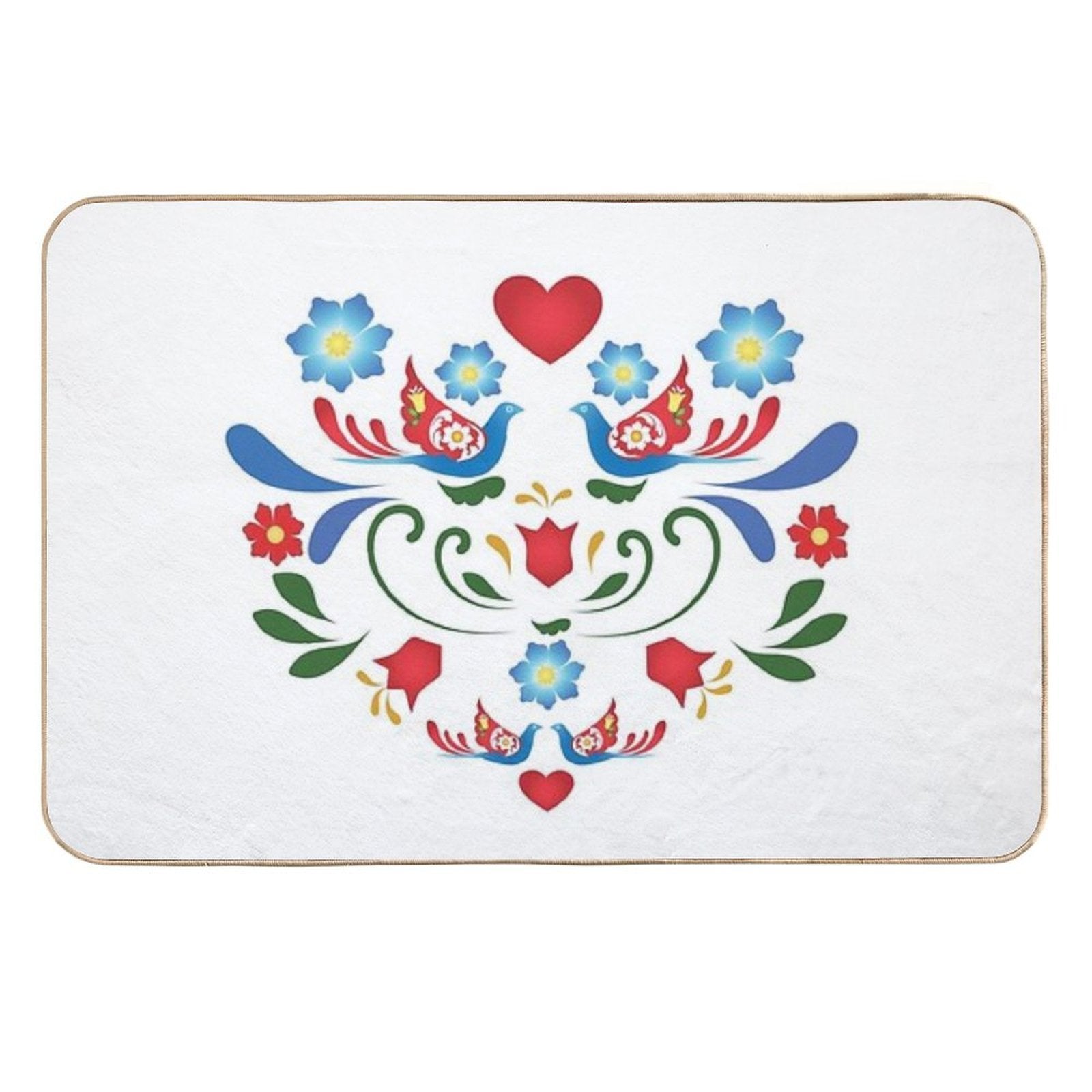 Birds And Flowers Folk-Art Design  Easy Maintenance Bath Mat