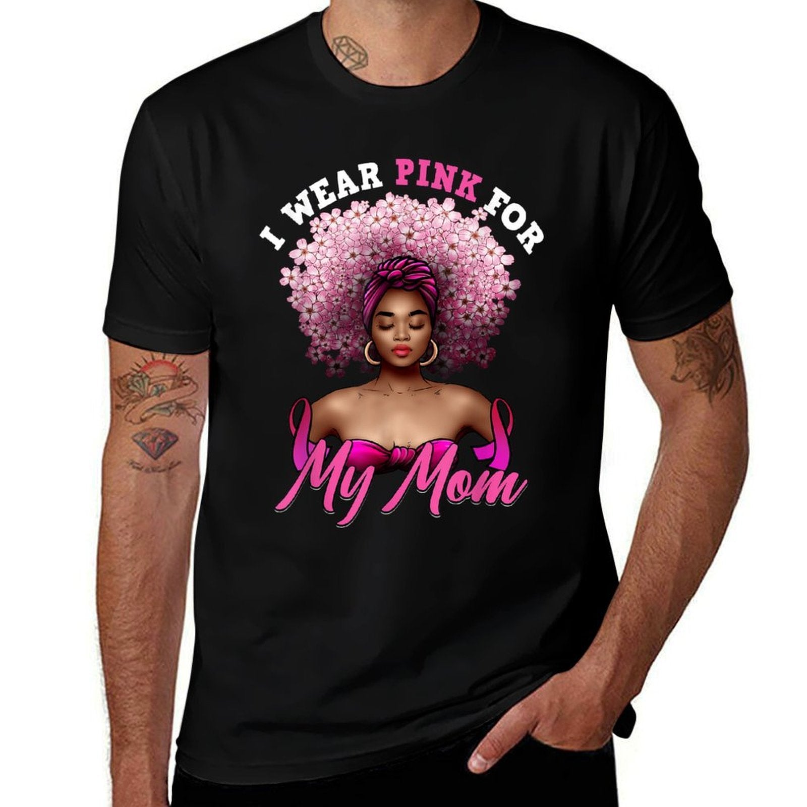 I Wear Pink for My Mom Breast Cancer Black Woman Melanin  Slim-fit Cut T-Shirt