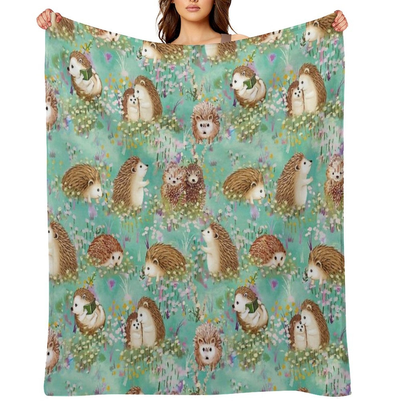 Hedgehog Spring Floral Velvety-soft Throw Blanket