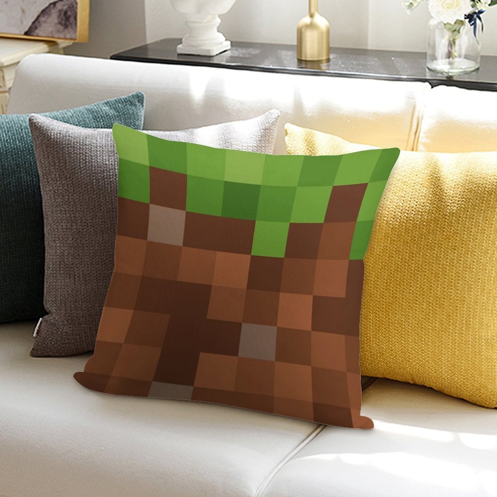 Minecraft Mini Dirt Block Soft Decorative Cover Throw Pillow
