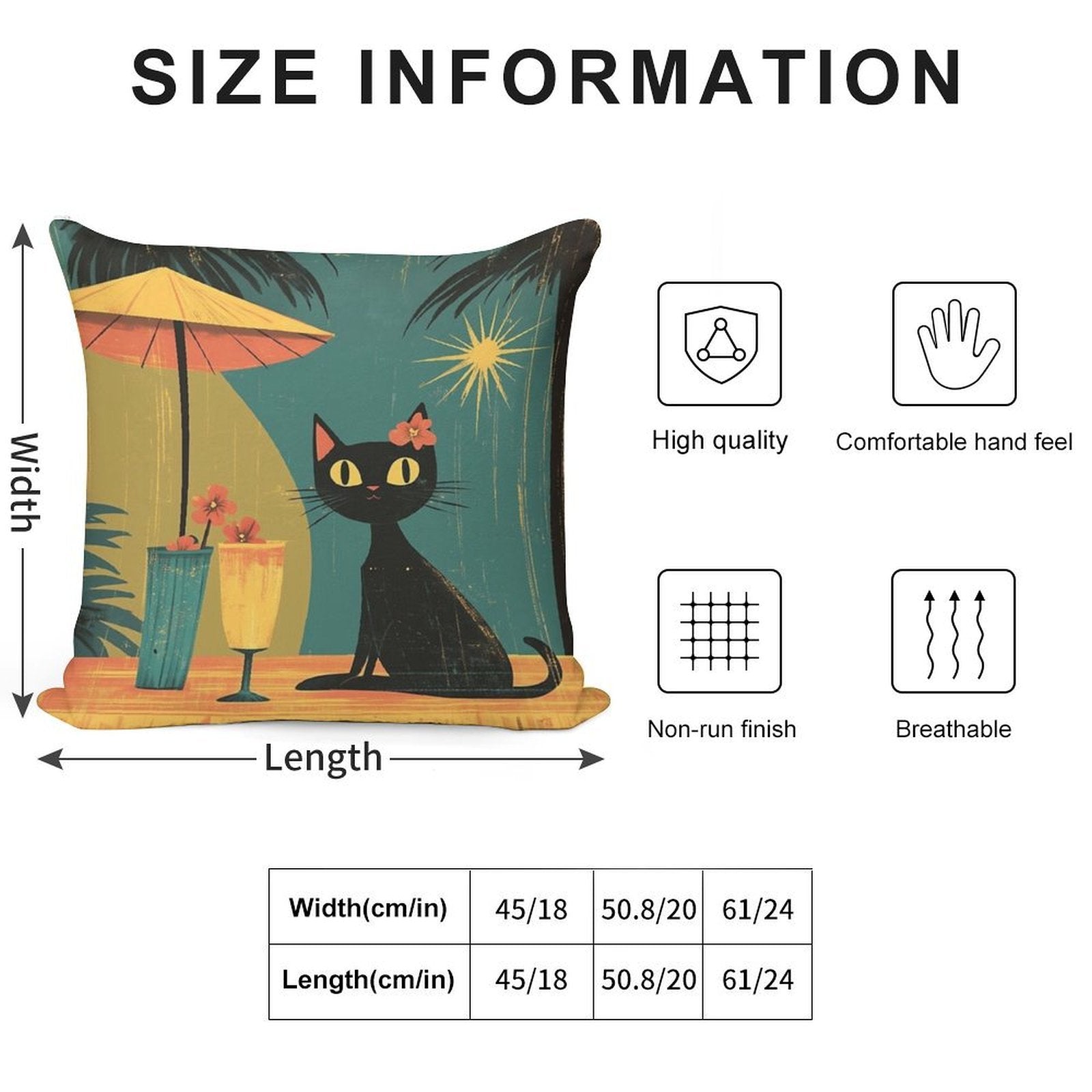 Mid Century Atomic Tiki Black Cat – Retro Lounge Aesthetic Soft Luxury Feel Throw Pillow