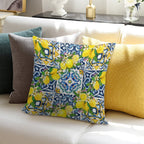 Bright Mediterranean Sicilian Tiles with Citrus Lemons Soft Style Accent Throw Pillow