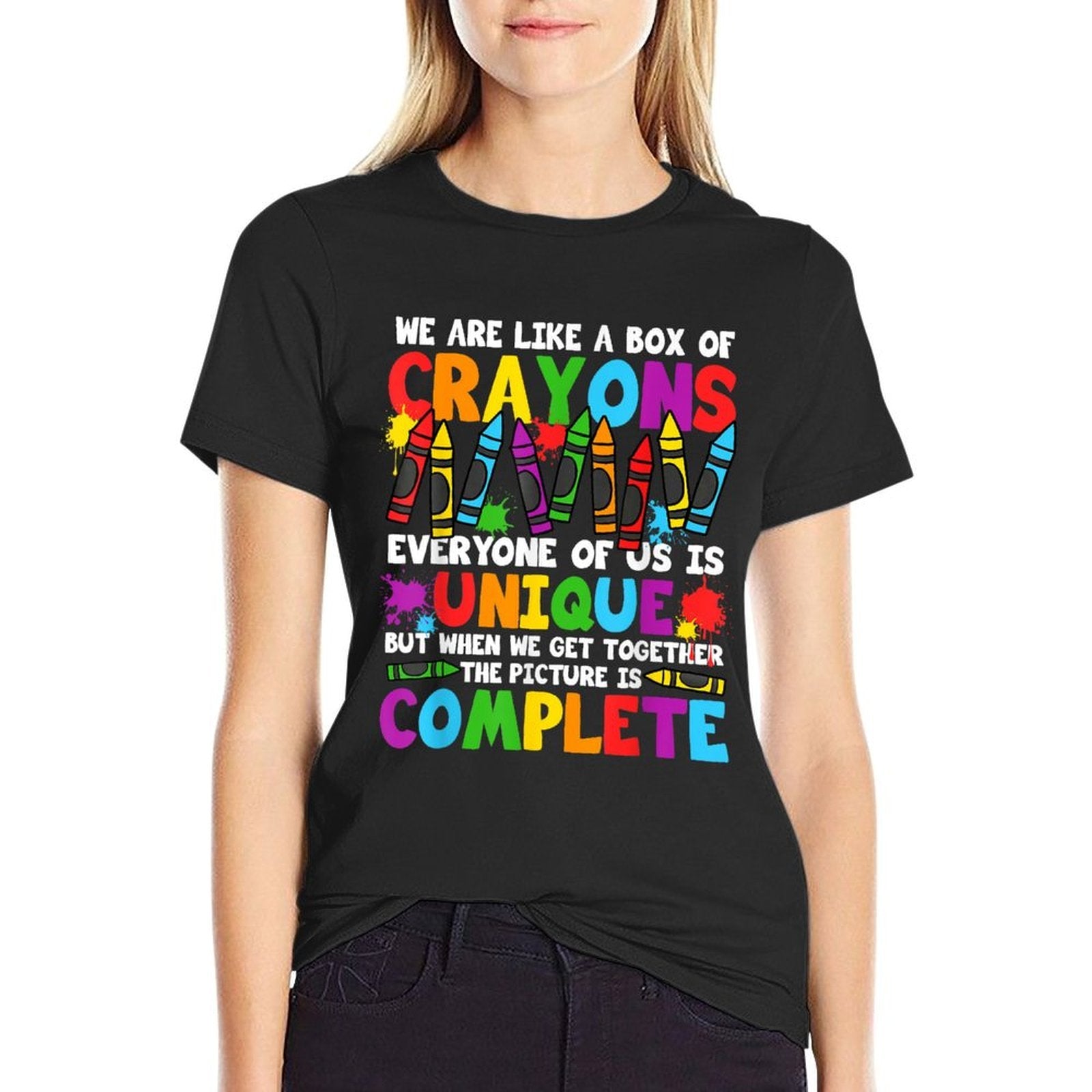 Funny Teacher We Are Like A Box Of Crayons Back To School for Men Women Girls Kids  Classic T-Shirt