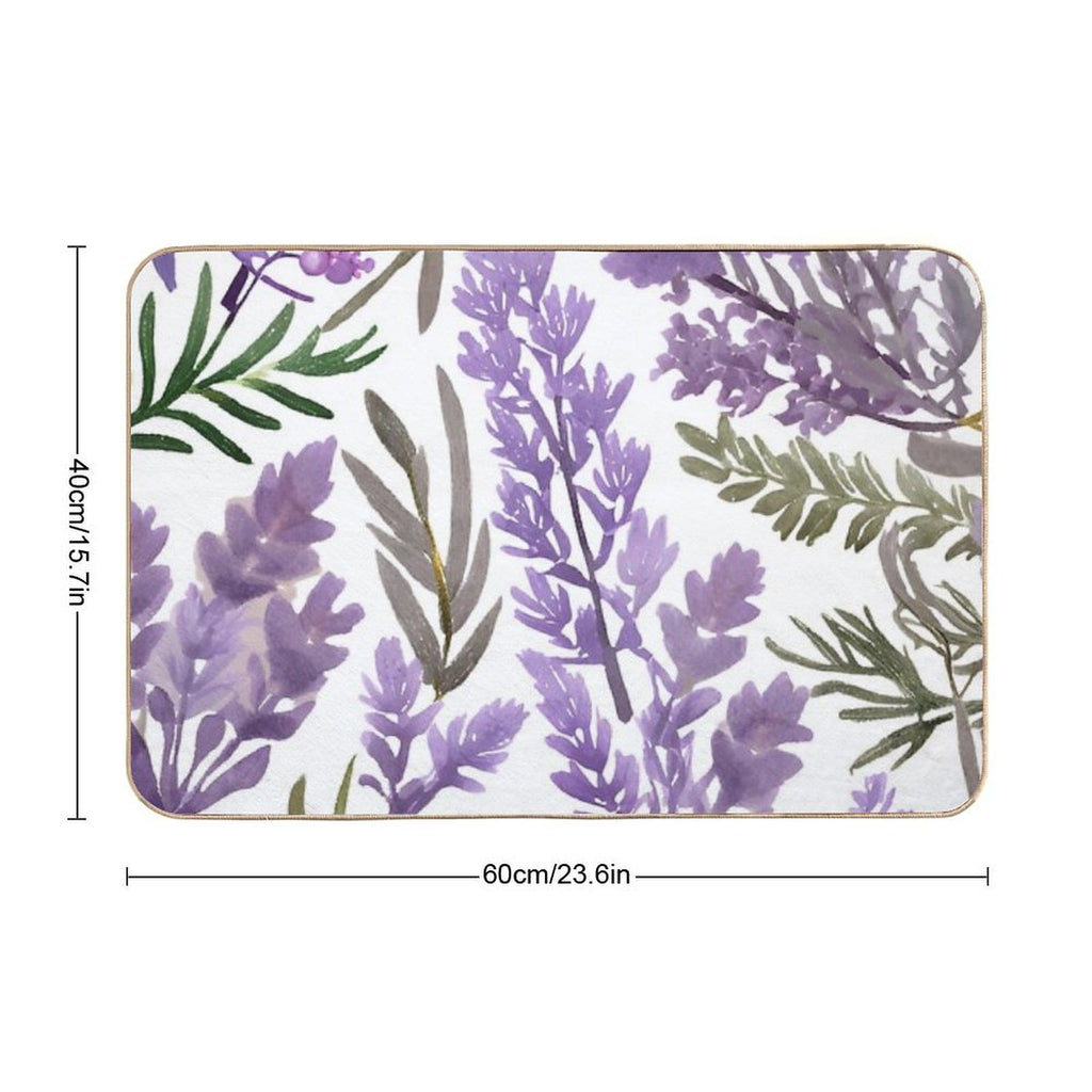 Lavender And Rosemary Watercolor  Pet-Safe Bath Mat