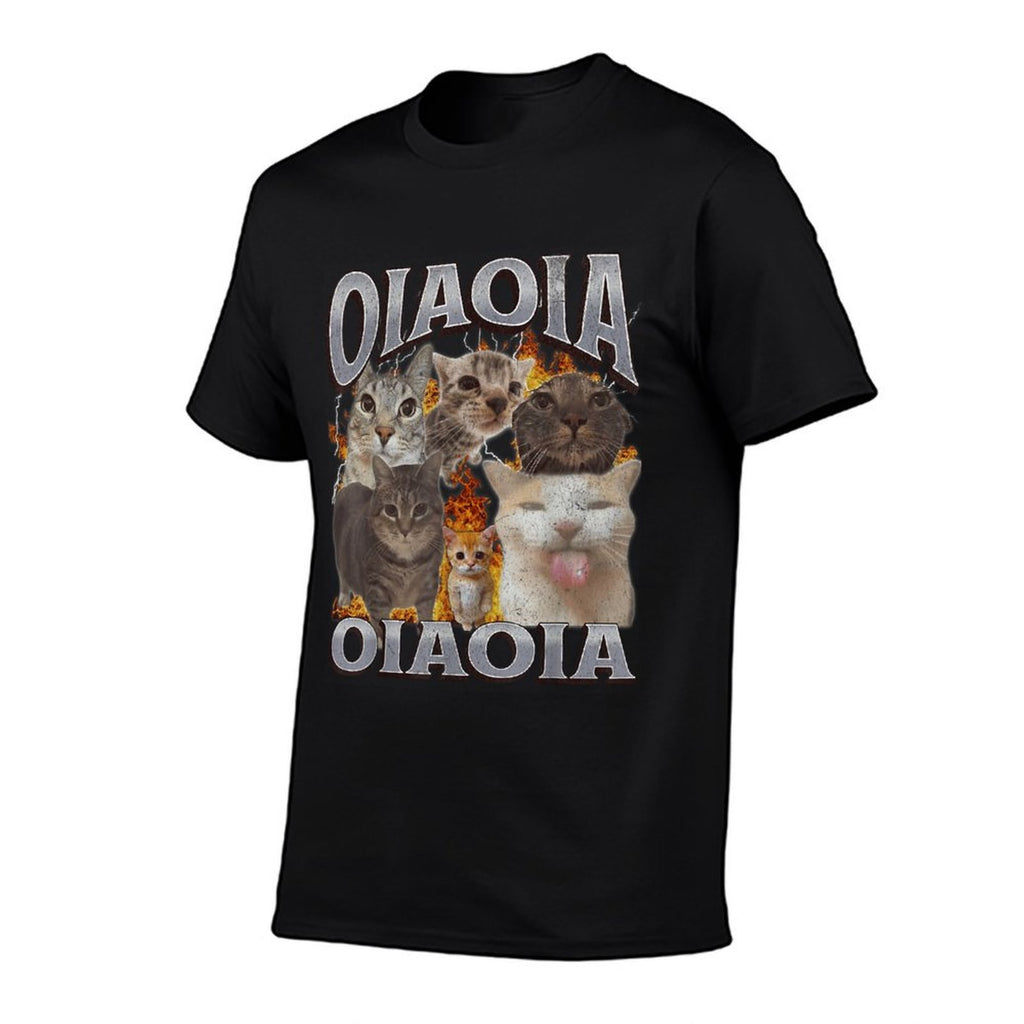 Oia Oia Funny Cat Meme Bootleg Graphic  Ribbed Collar T-Shirt