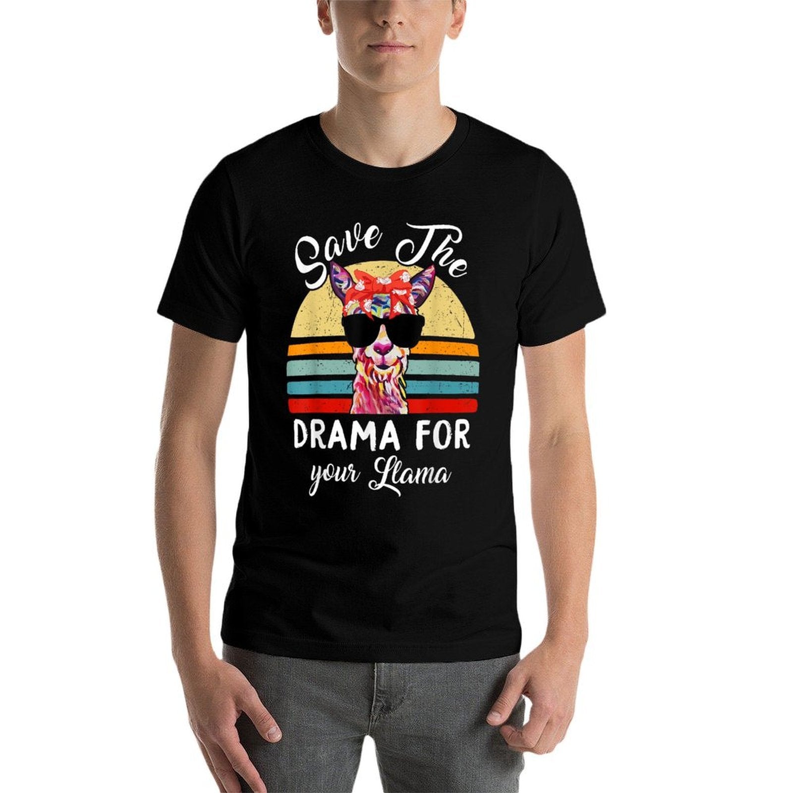 Mama-Llama Save The Drama For Your Llama-Shirt Women Funny  Ribbed Collar T-Shirt