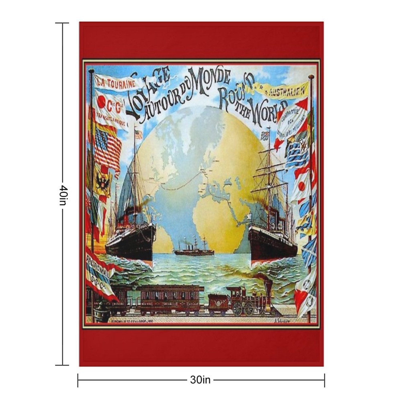 Around The World in 80 Days; Vintage Jules Verne Print Travel-friendly Throw Blanket