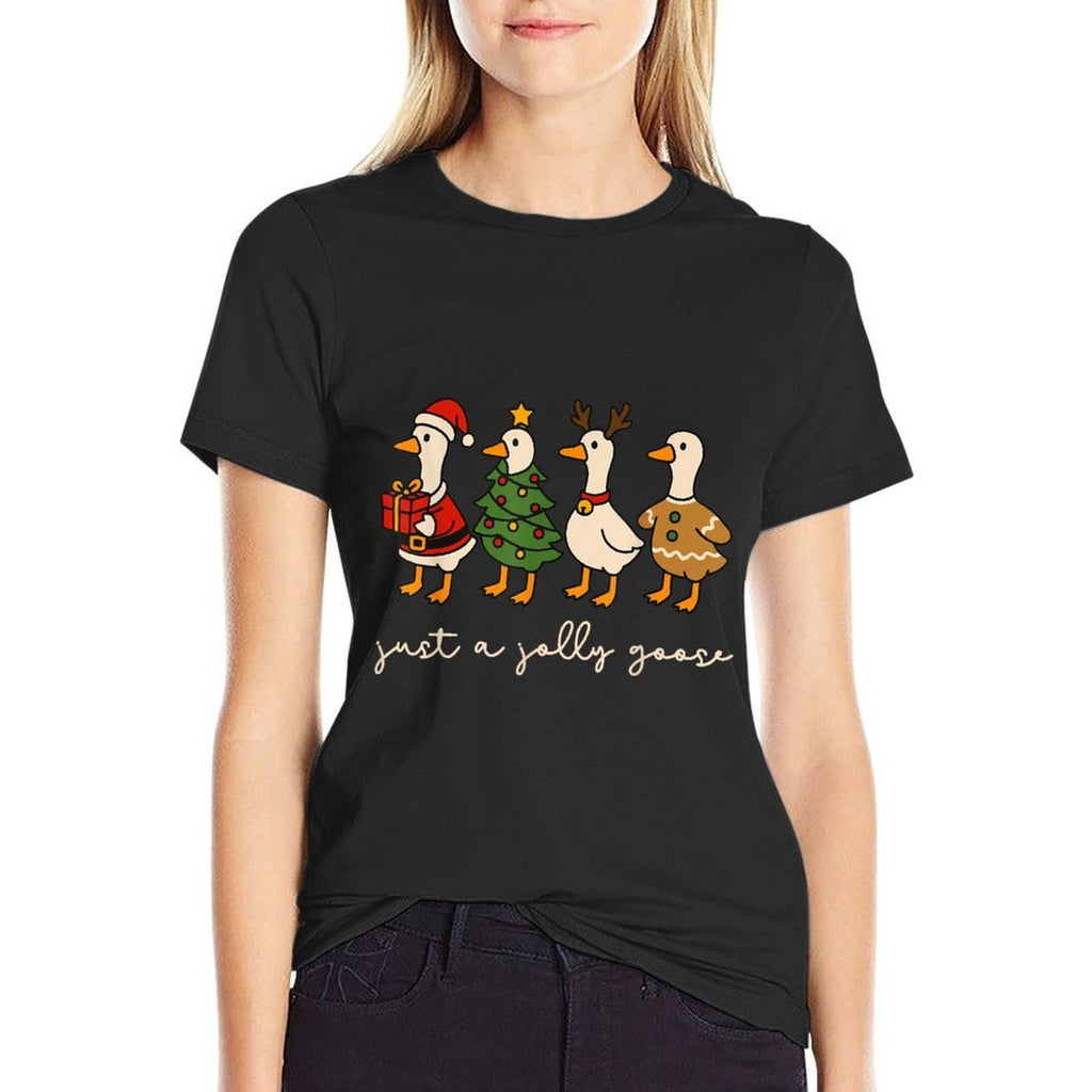 Just A Jolly Cute Goose Funny Merry Goosemas Christmas Xmas  Graphic-printed T-Shirt