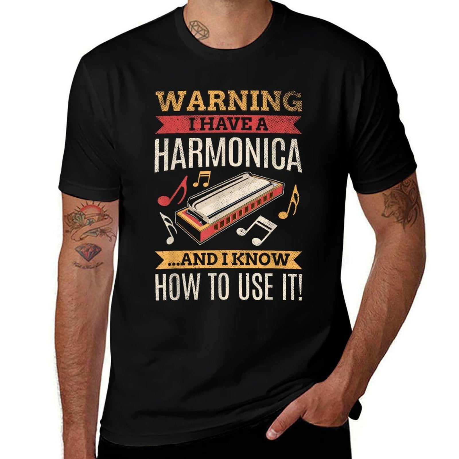 Harmonica Vintage Retro Harmonica Player Gift  Trendy Pattern T-Shirt