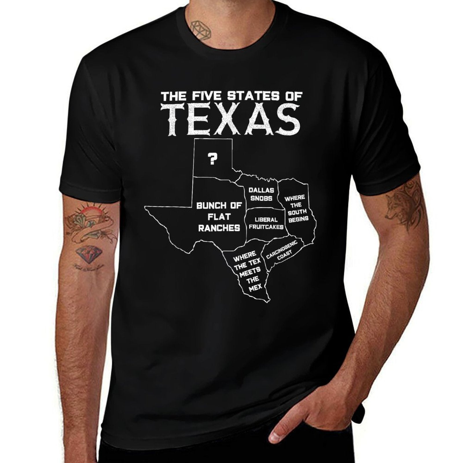 Five States of Texas - Funny Maps of Dallas Houston Austin  Graphic-printed T-Shirt