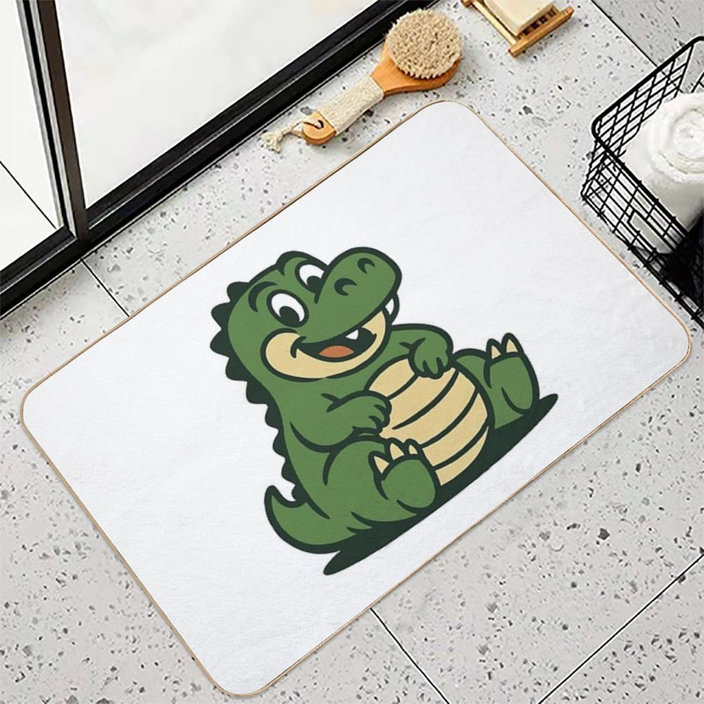 Chubby Retro Dinosaur – Cute Sitting Dino Mascot Design  Easy Maintenance Bath Mat
