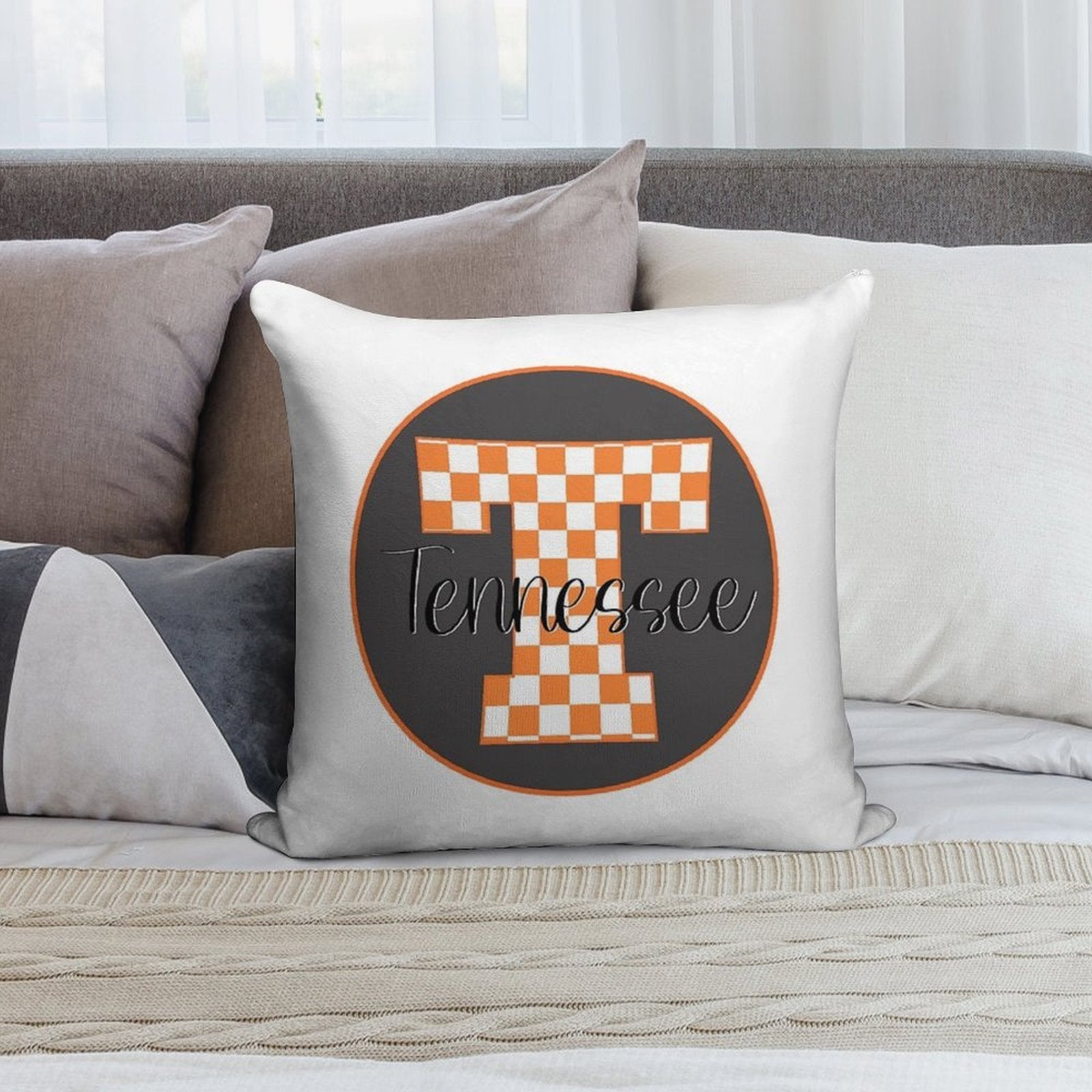 Checked T - Tennessee Soft Decorative Cover Throw Pillow