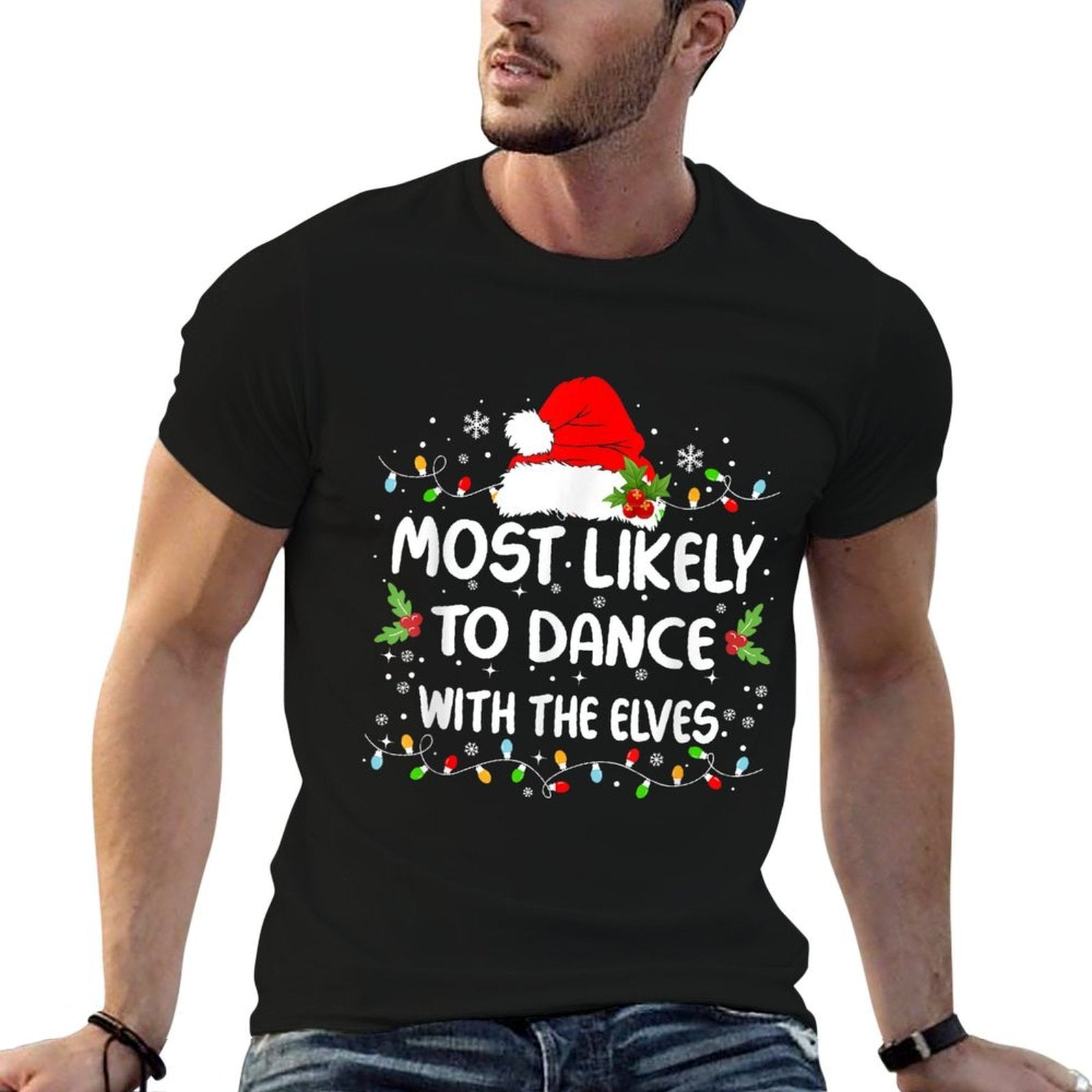 Funny Most Likely To Dance With The Elves Christmas  Heathered Texture T-Shirt
