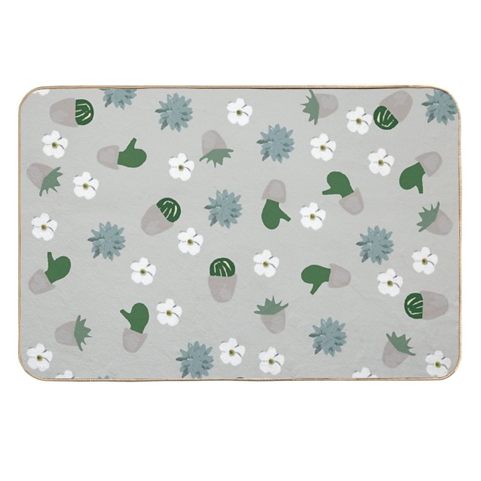 Succulent Pattern. Grey, Green.  Odorless Bath Mat
