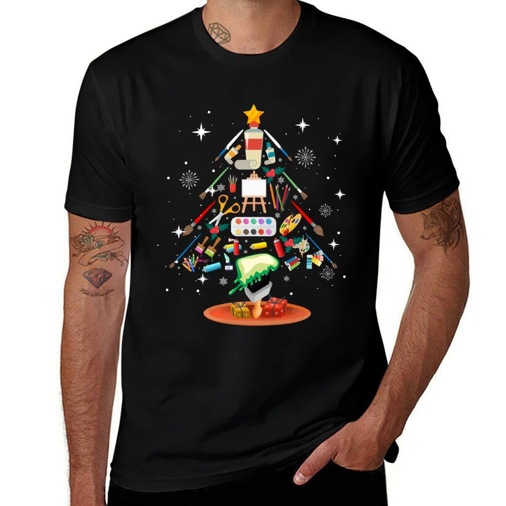 Art Christmas Tree Decor Art Teacher Ugly Artist Xmas Pajama  Fade-proof Color T-Shirt