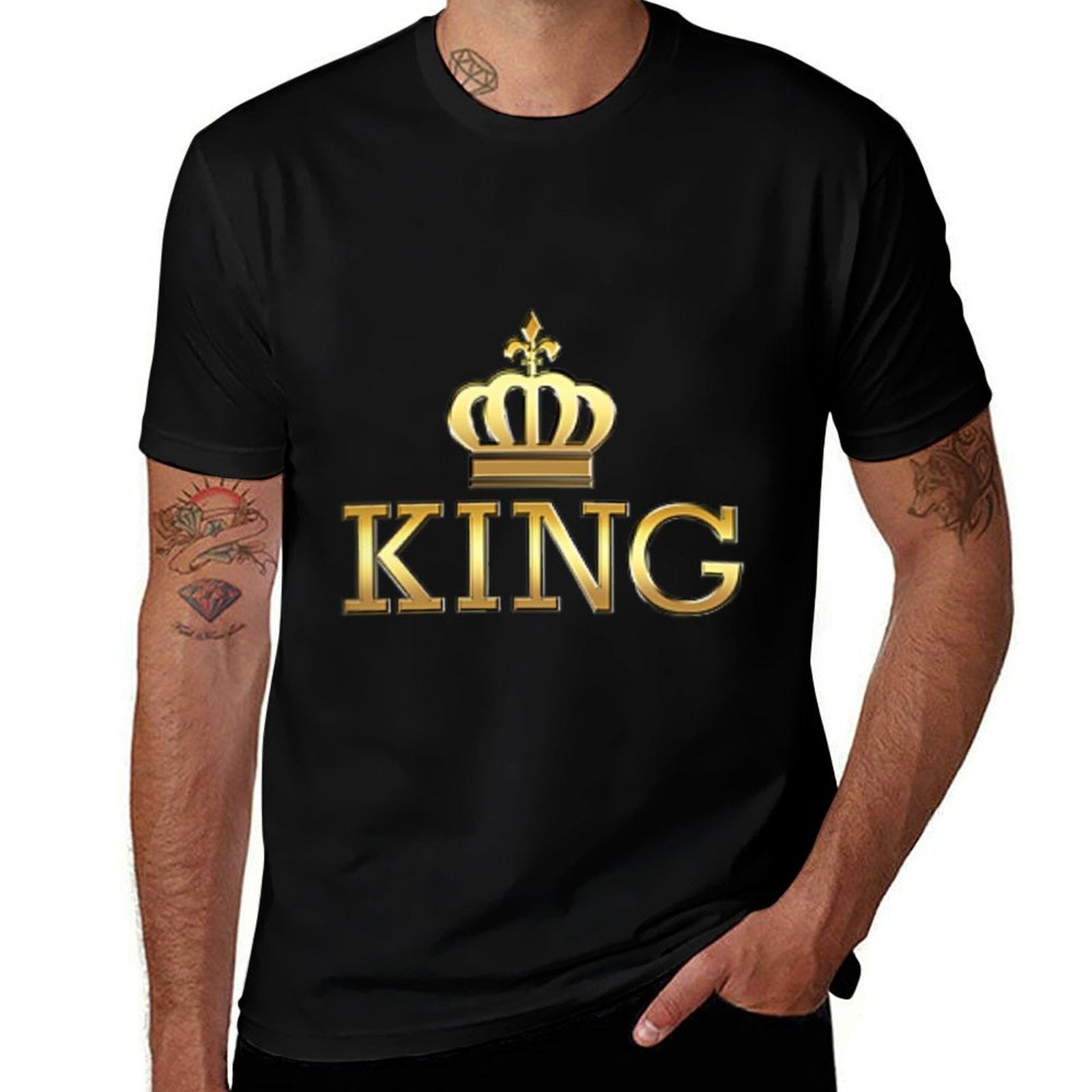 King with Crown Cool Funny Graphic Design for Him Men Boy  Wrinkle-resistant T-Shirt