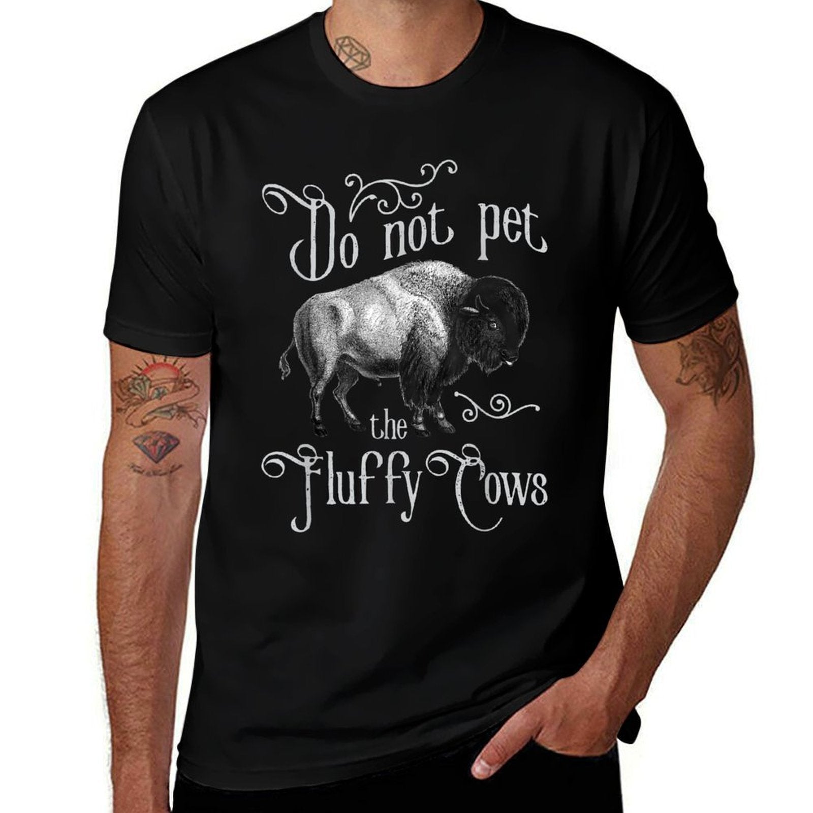 Do Not Pet The Fluffy Cows - Bison Buffalo Lover Wildlife  Rolled Sleeves T-Shirt