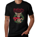 Rudolph Holiday Wreath Illustration Vintage Christmas  High-quality Stitching T-Shirt