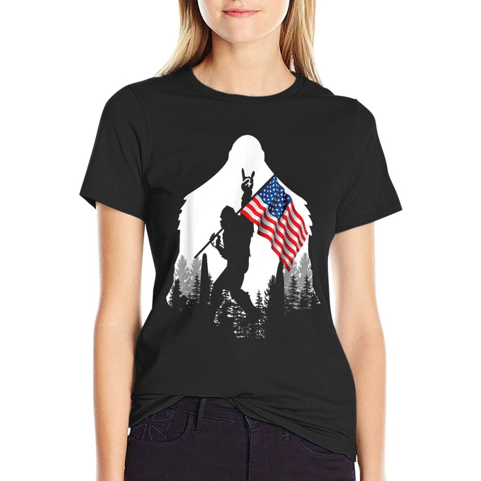 Big Foot - Bigfoot Sasquatch American Patriotic  Oversized Silhouette T-Shirt