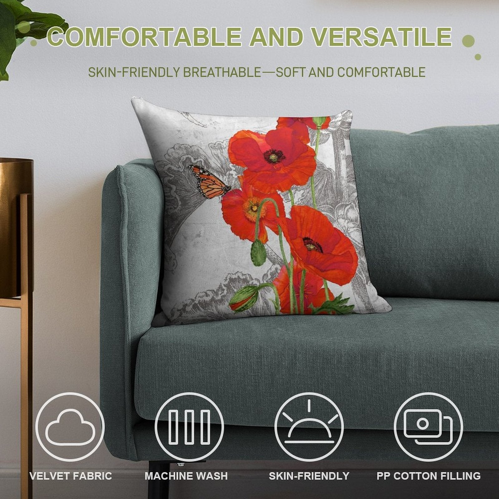 Red Poppies 2 Soft Gift Ready Throw Pillow