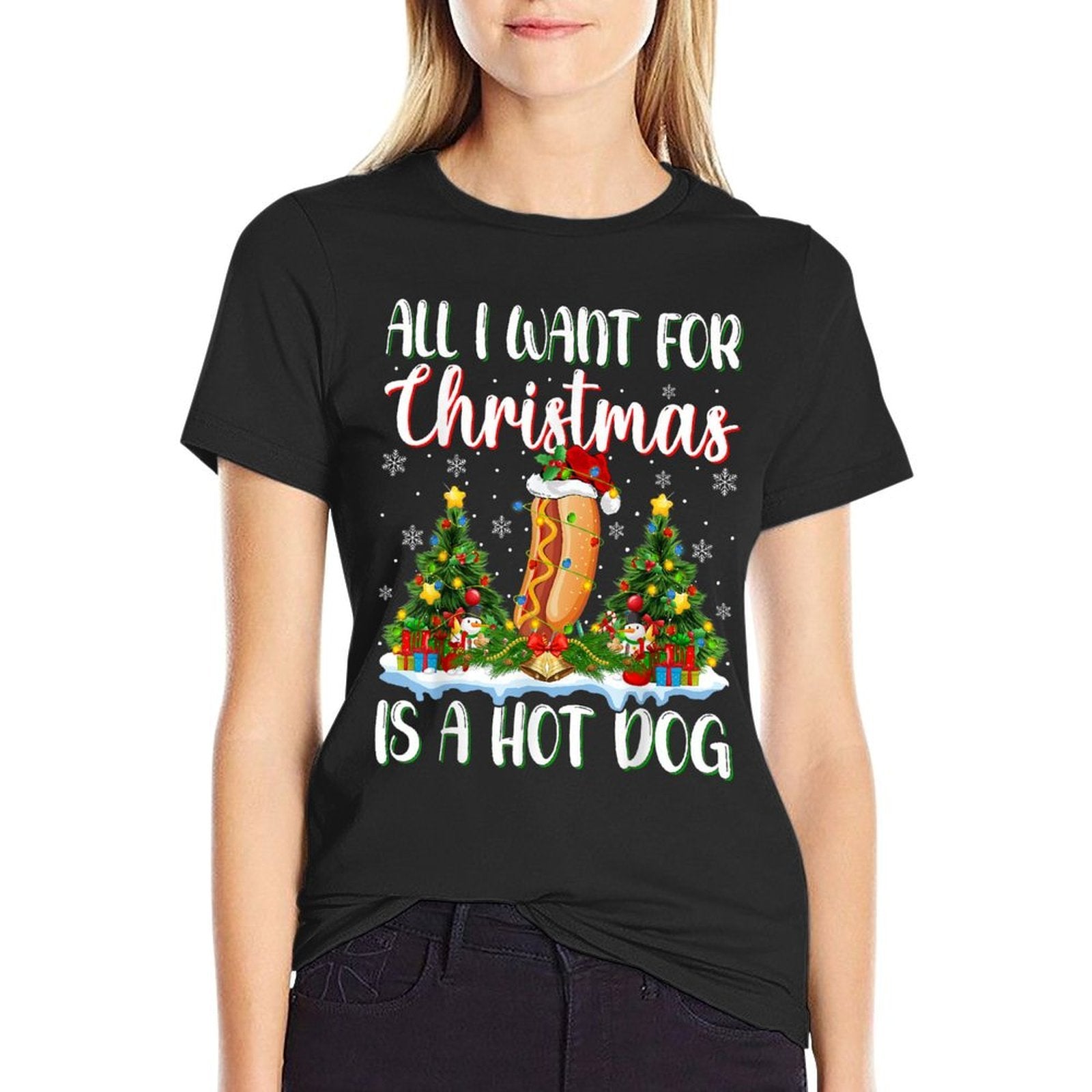 Xmas Lighting Santa All I Want For Christmas Is A Hot Dog  Slim-fit Cut T-Shirt
