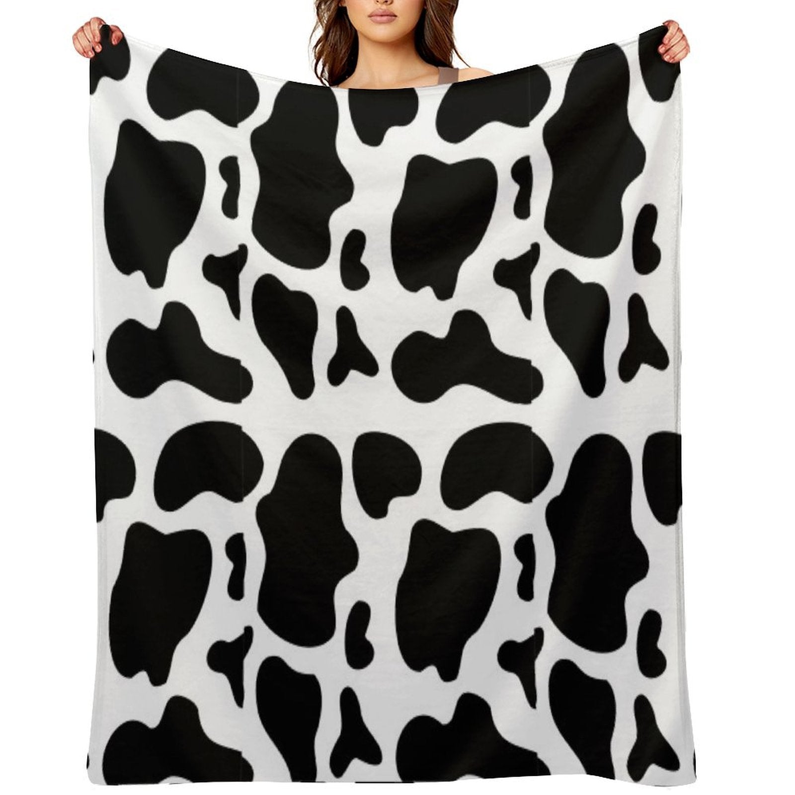 Black Cow Hand Drawn Pattern Multi-functional Throw Blanket