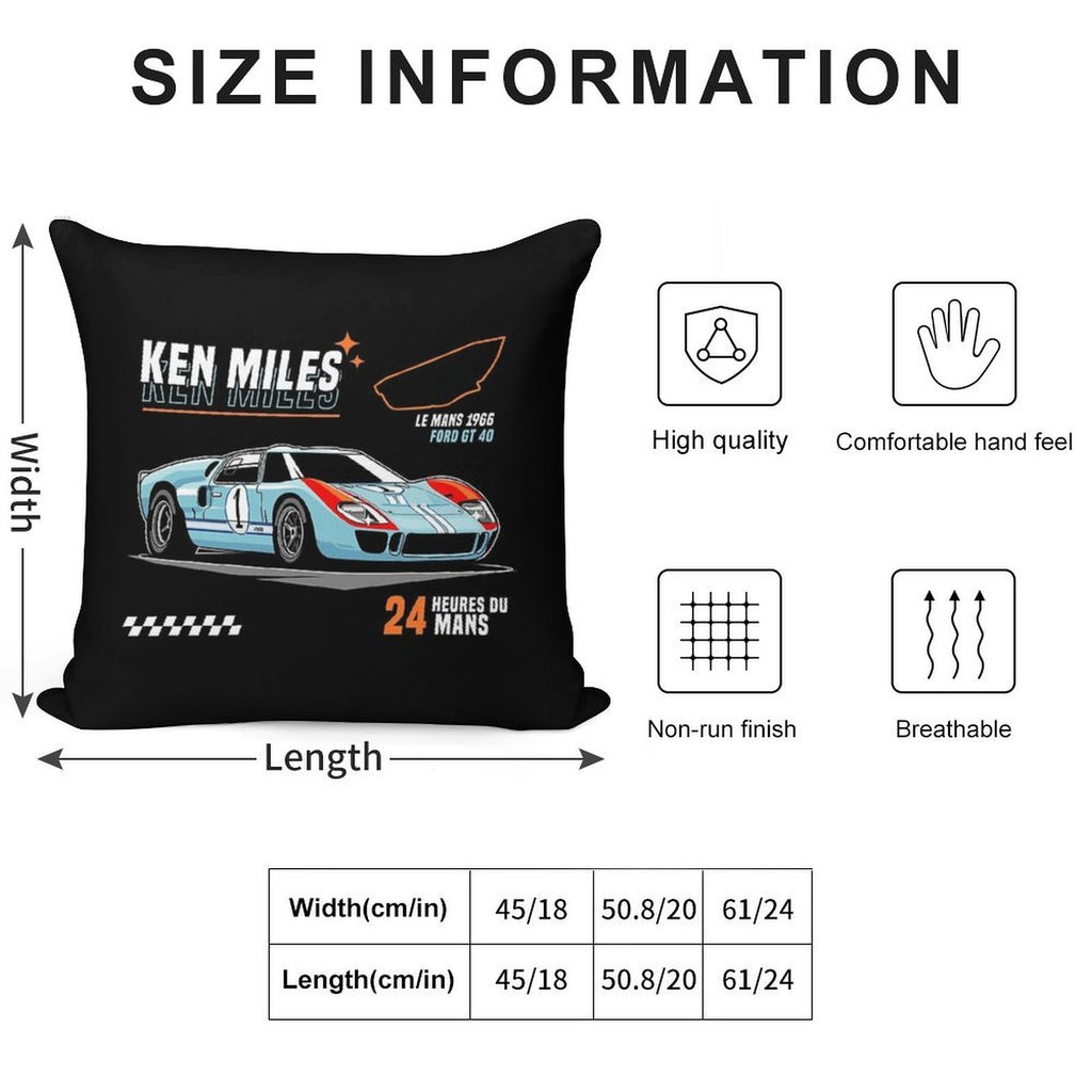 Ford GT40 - Ken Miles Le Mans 1966 Soft Shrink-Resistant Throw Pillow