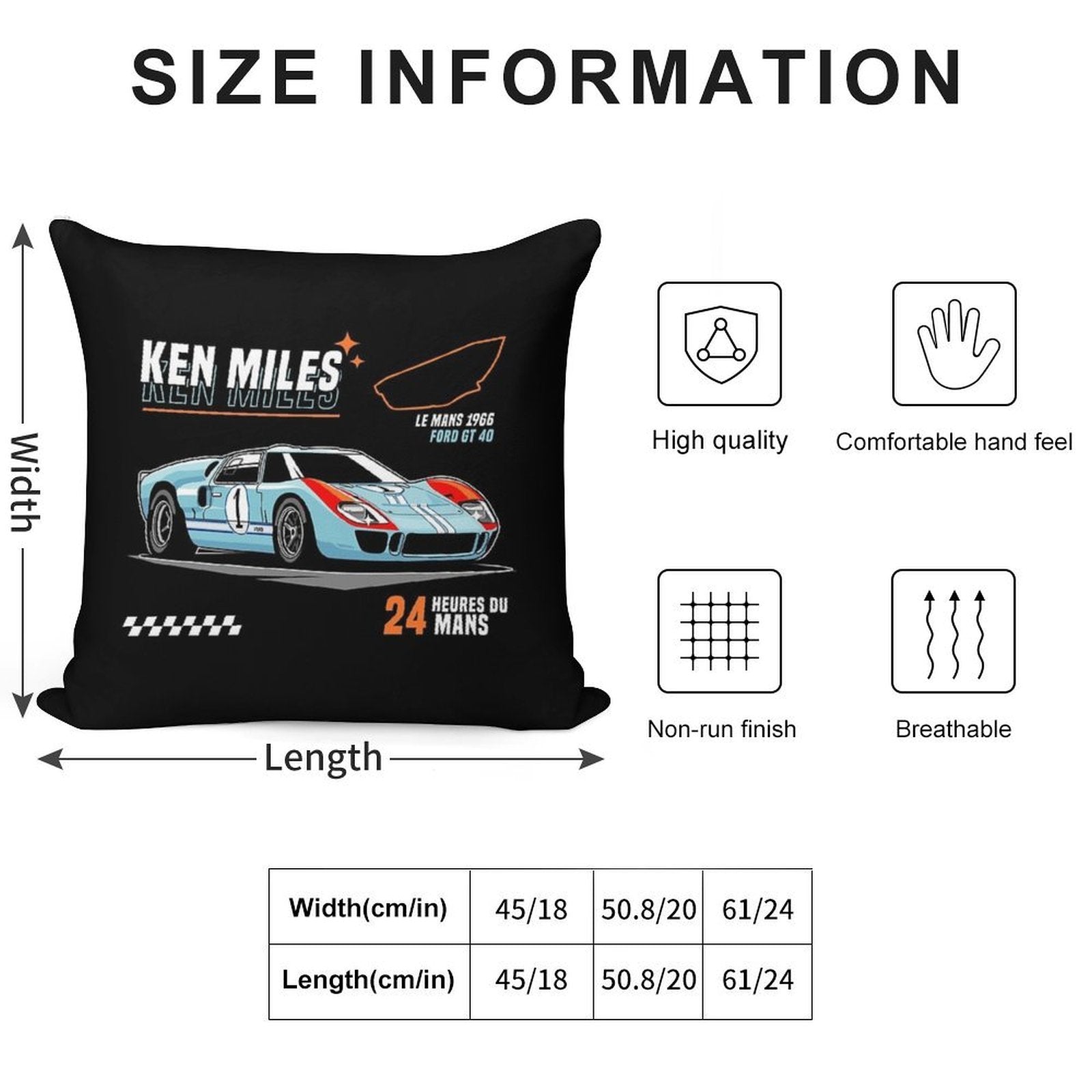 Ford GT40 - Ken Miles Le Mans 1966 Soft Shrink-Resistant Throw Pillow
