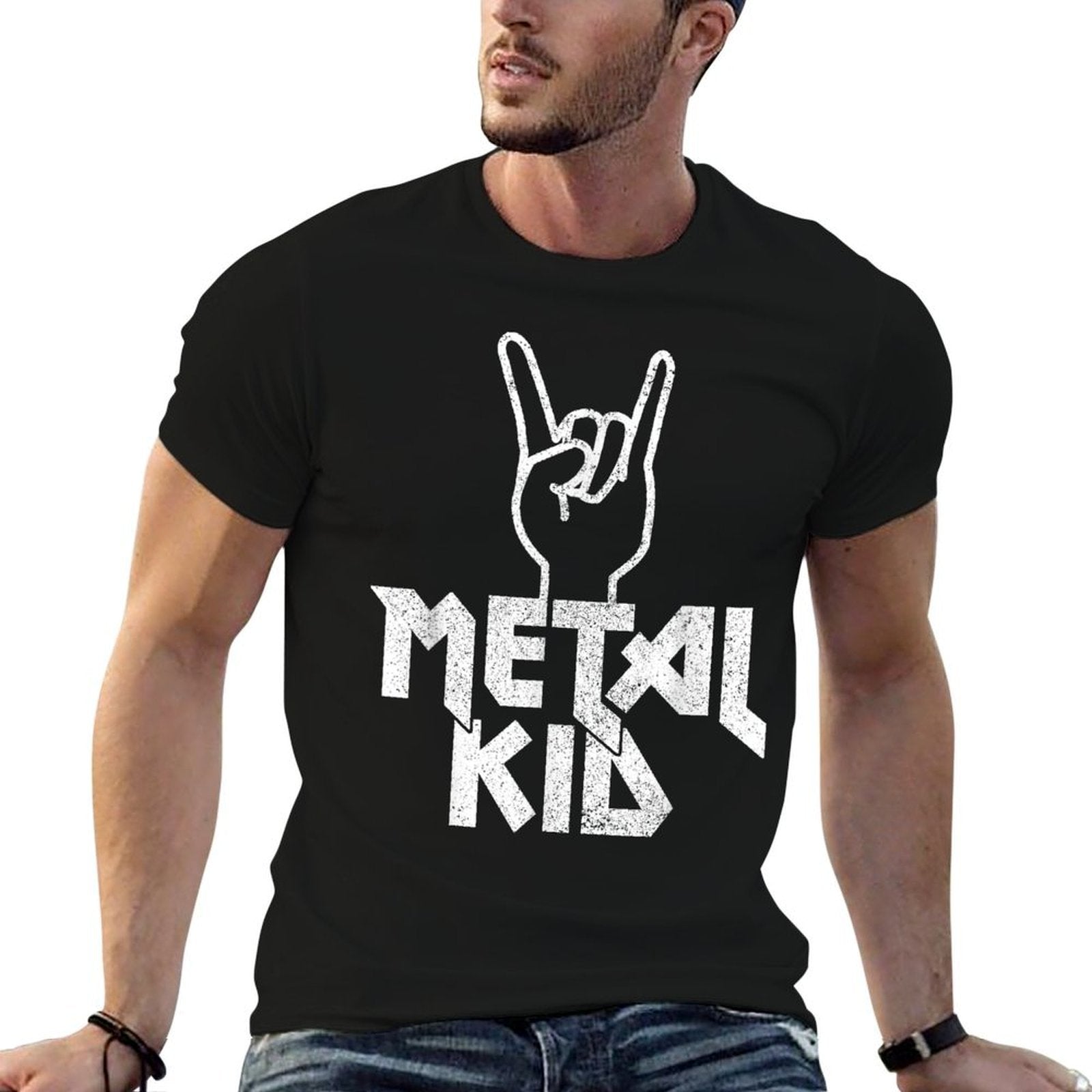 Metal Kid Apparel Co. Metal Head Heavy Black Death Metal Fan Music Gift  Ribbed Collar T-Shirt
