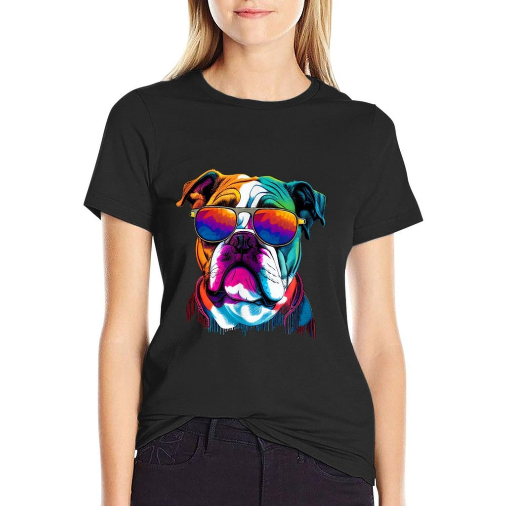 Funny Multicolor English Bulldog Face  Versatile T-Shirt