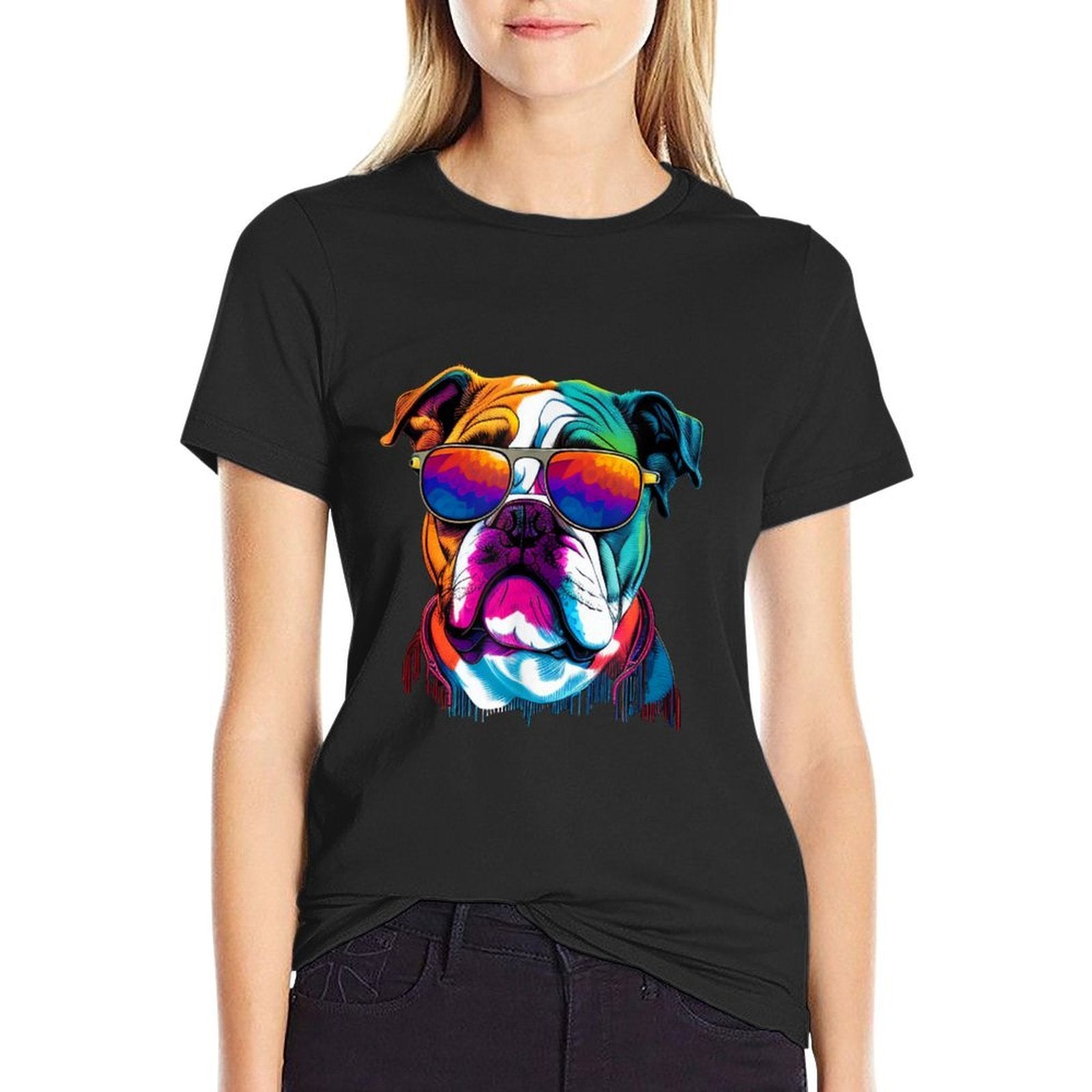 Funny Multicolor English Bulldog Face  Versatile T-Shirt
