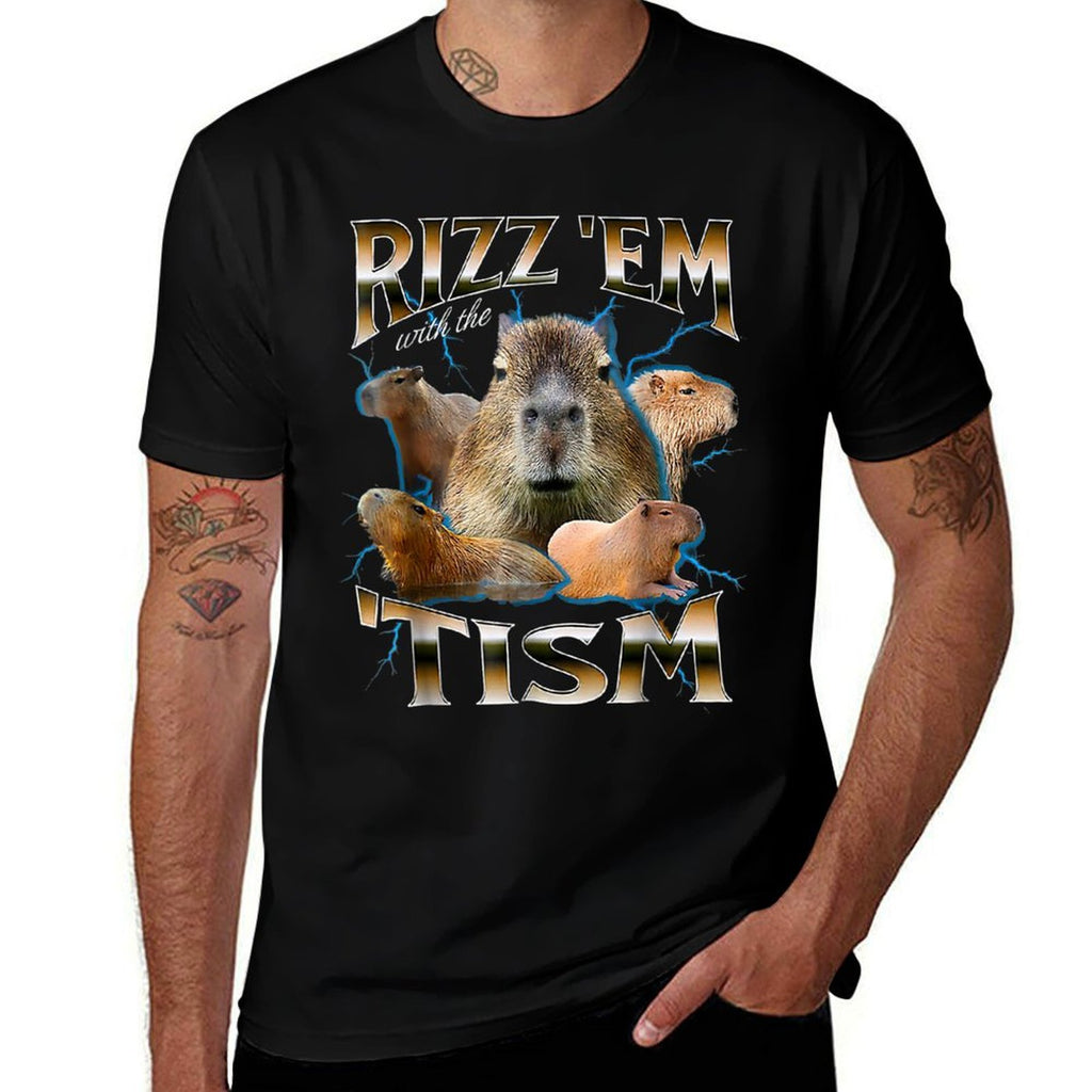 Funny Oddly Dank Meme Rizz Em With The Tism Capybara  Stretchy T-Shirt