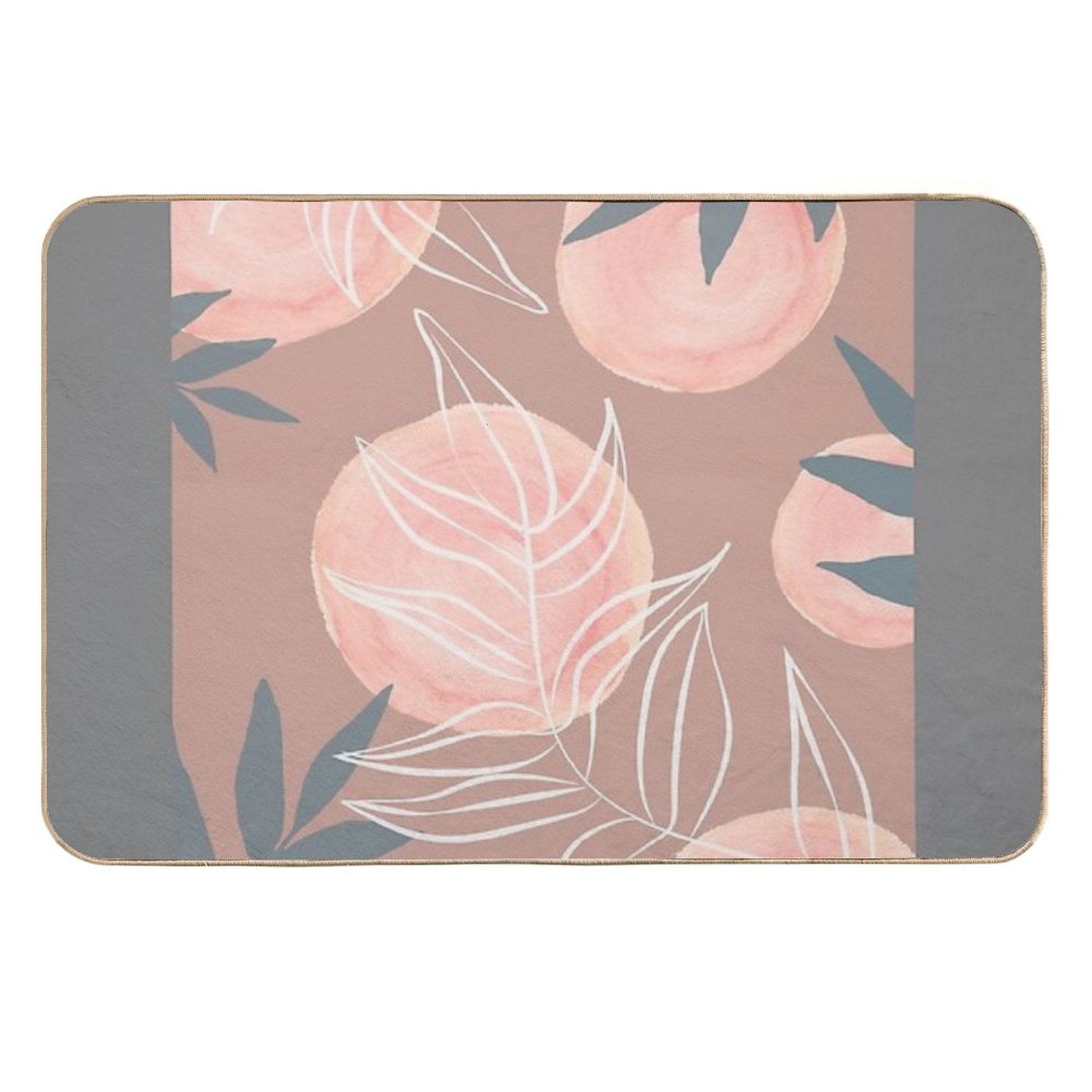 Botanical Leaf Pattern in The Colours Peach, Mauve, White And Blue  Stain-Proof Bath Mat