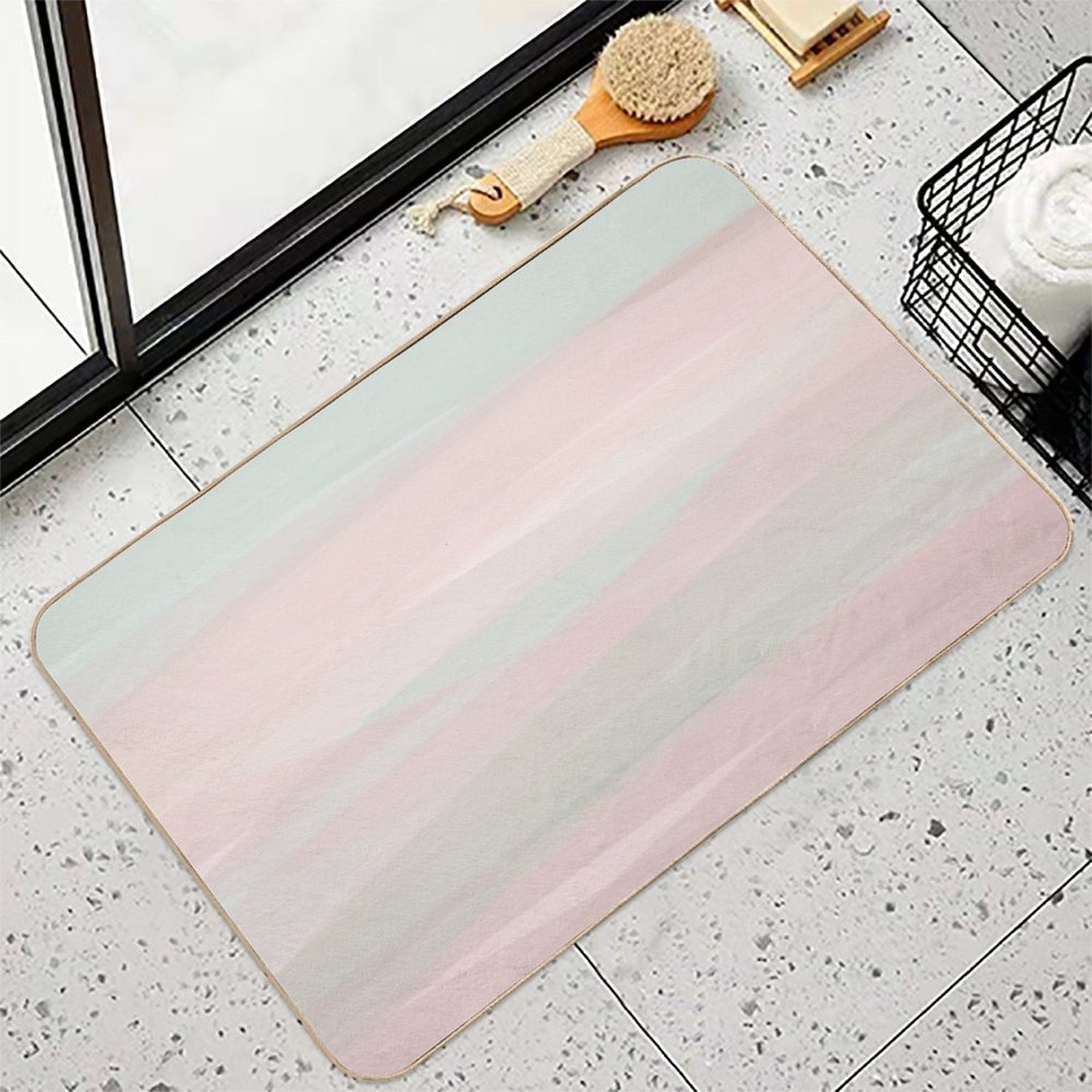 Pastel Shabby Chic Beige Peach Teal Abstract Art  Absorbent Bath Mat