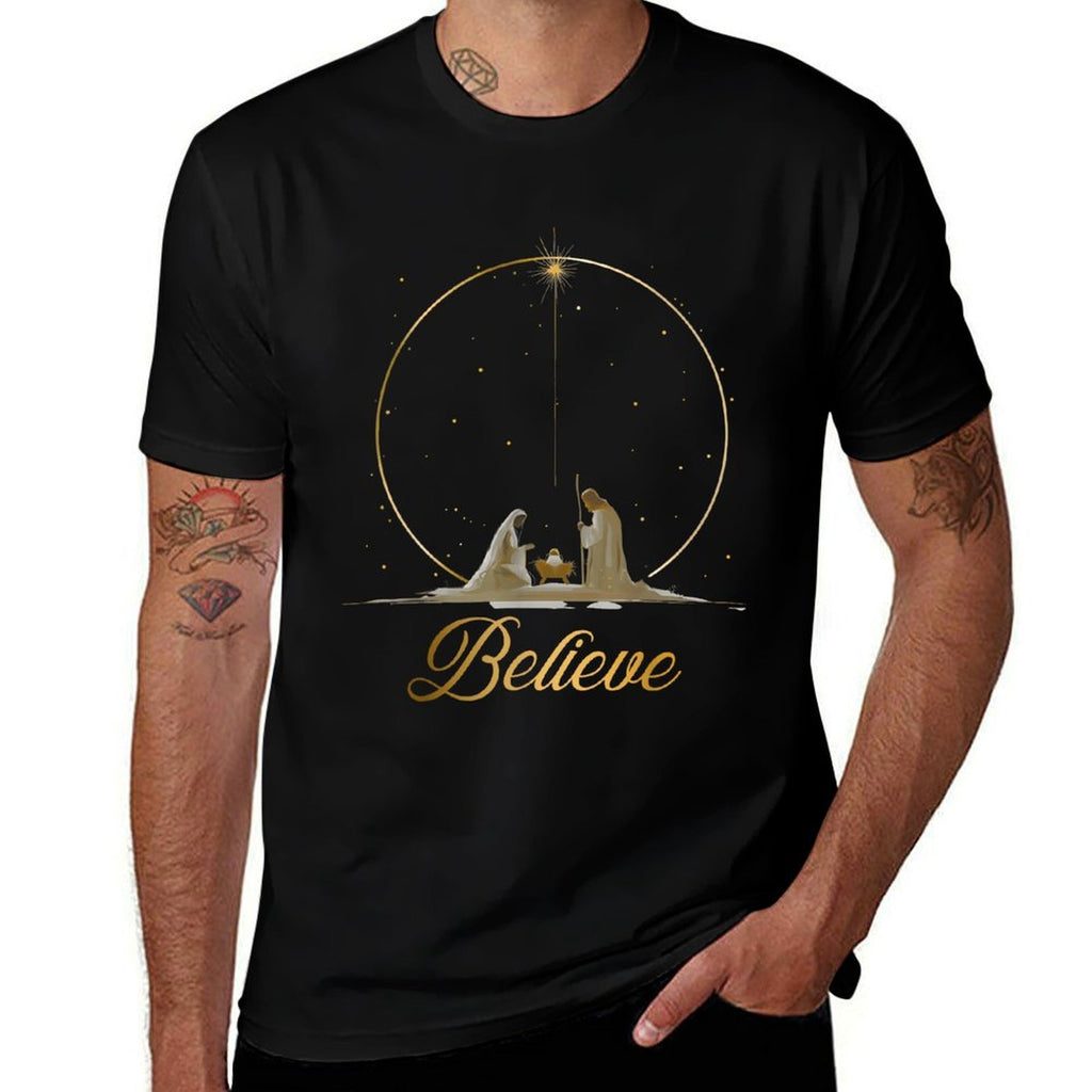 Nativity Scene Believe Christian Xmas Family Merry Christmas  Relaxed-fit T-Shirt