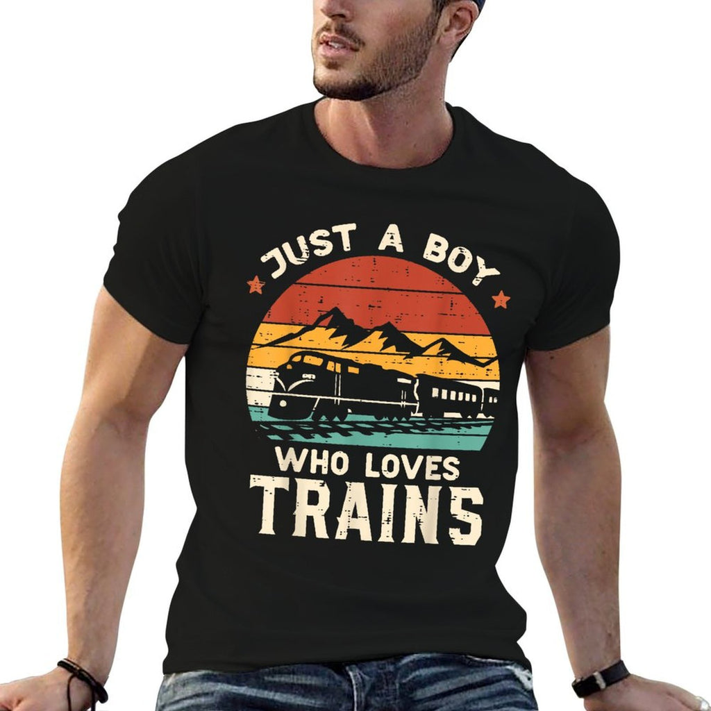 Boy Who Loves Trains Retro Locomotive Boys Kids Toddler Men  Eco-friendly Material T-Shirt