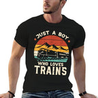 Boy Who Loves Trains Retro Locomotive Boys Kids Toddler Men  Eco-friendly Material T-Shirt