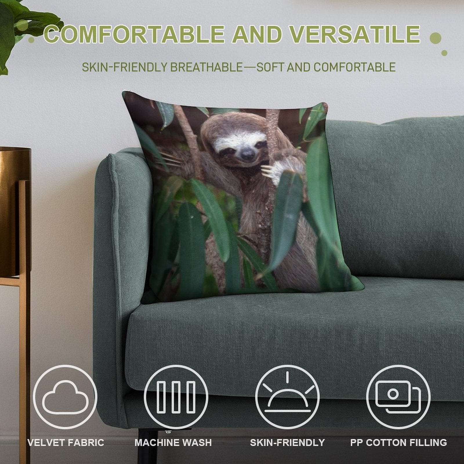 Sloth Soft Short Plush Fabric Throw Pillow