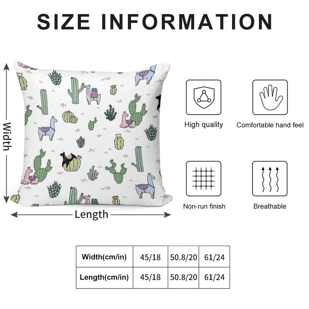 Cacti Llamas Soft Washable Throw Pillow