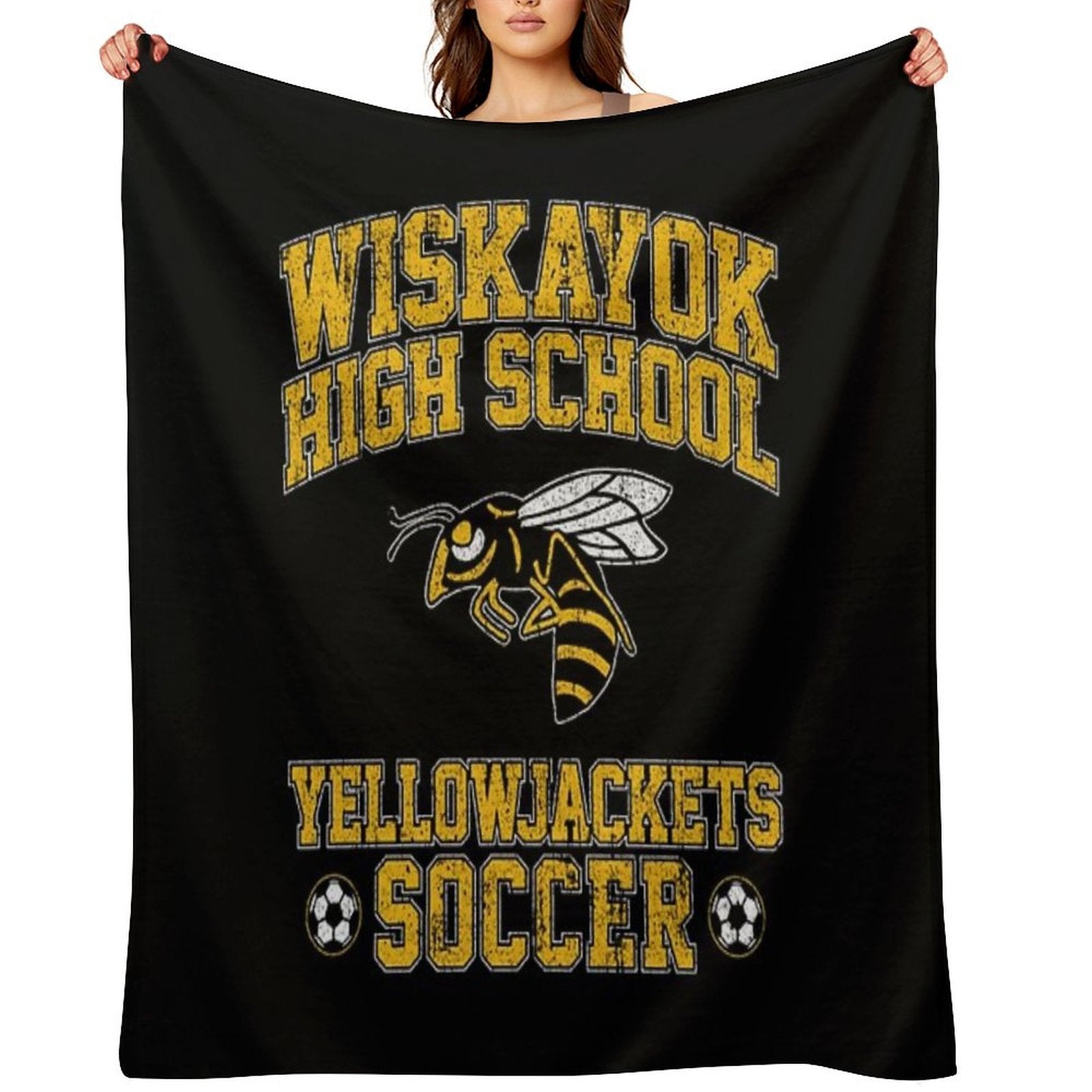 Wiskayok High School Yellowjackets Soccer - Yellowjackets Sustainable Throw Blanket