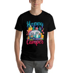 Funny Happy Camper Camping Apparel Trailer RV Kids Women  Summer-ready Fabric T-Shirt