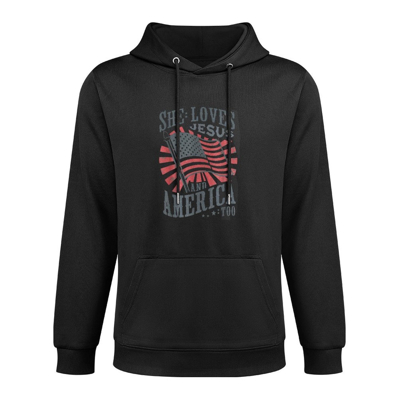 Women Retro She Loves Jesus And America Too USA 4th of July Cotton-Polyester Blend Hoodie